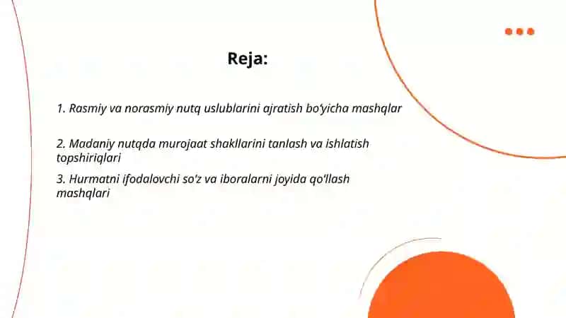 Madaniy nutqning gramatik va uslubiy me’yorlari bo’yicha mashq va topshriqlar tayyorlash 2