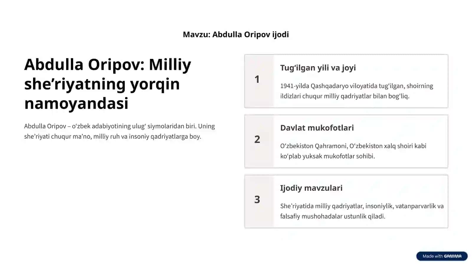 Abdulla Oripovning “Miltiraydi mitti yulduz” va “Burgut” she’rlari 2