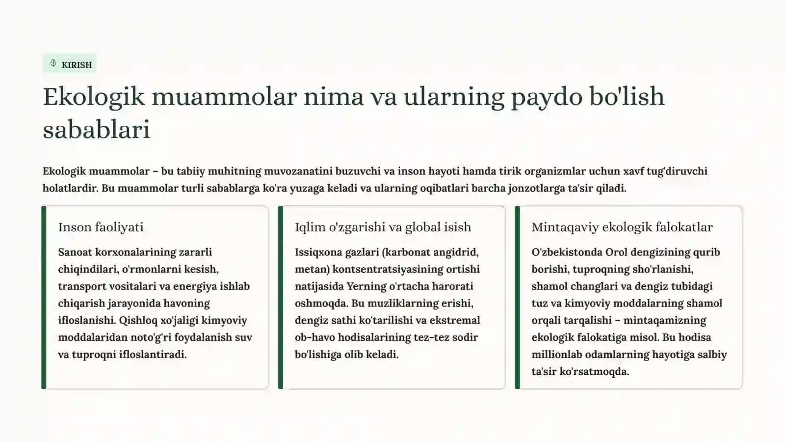 Ekologik muammolar: Sabablari, salbiy ta'sirlari va ularni oldini olish yo'llari 2