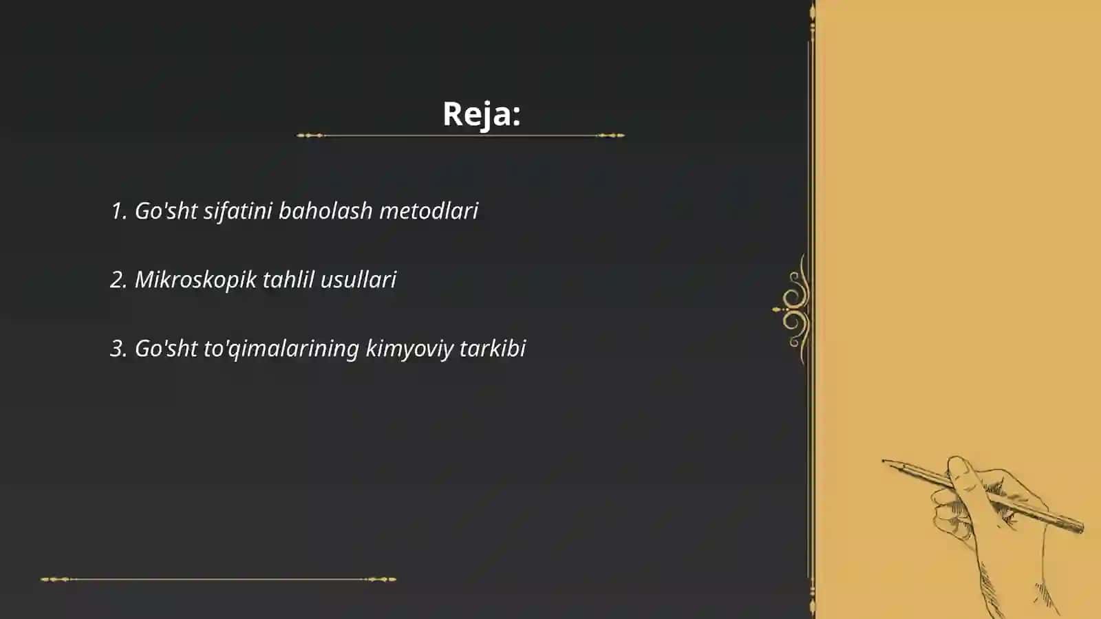 Go’shtning yangiligini aniqlsh muskul to’qimalarning morfologik tuzilishini aniqlash 2