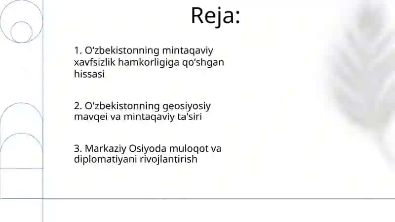 O'zbekistonning Markaziy Osiyoda tinchlik va barqarorlik ta'minlashdagi o'rni 2