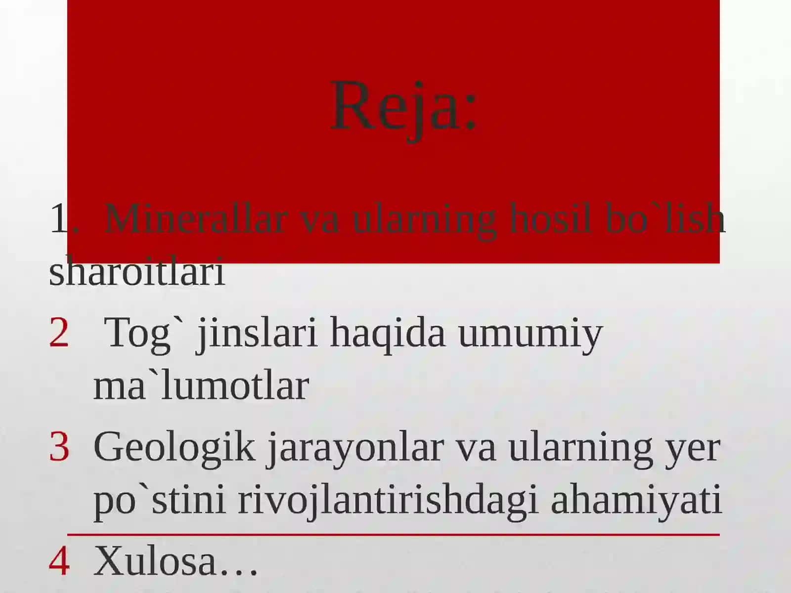 Tog’ jinslari va mineral haqida ma’lumotlar 2