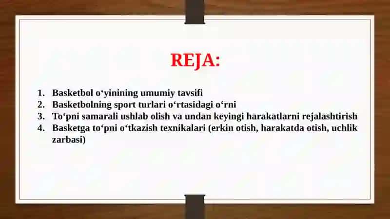 Basketbol o'yin texnikasi va taktikasi (TAQDIMOT) 2