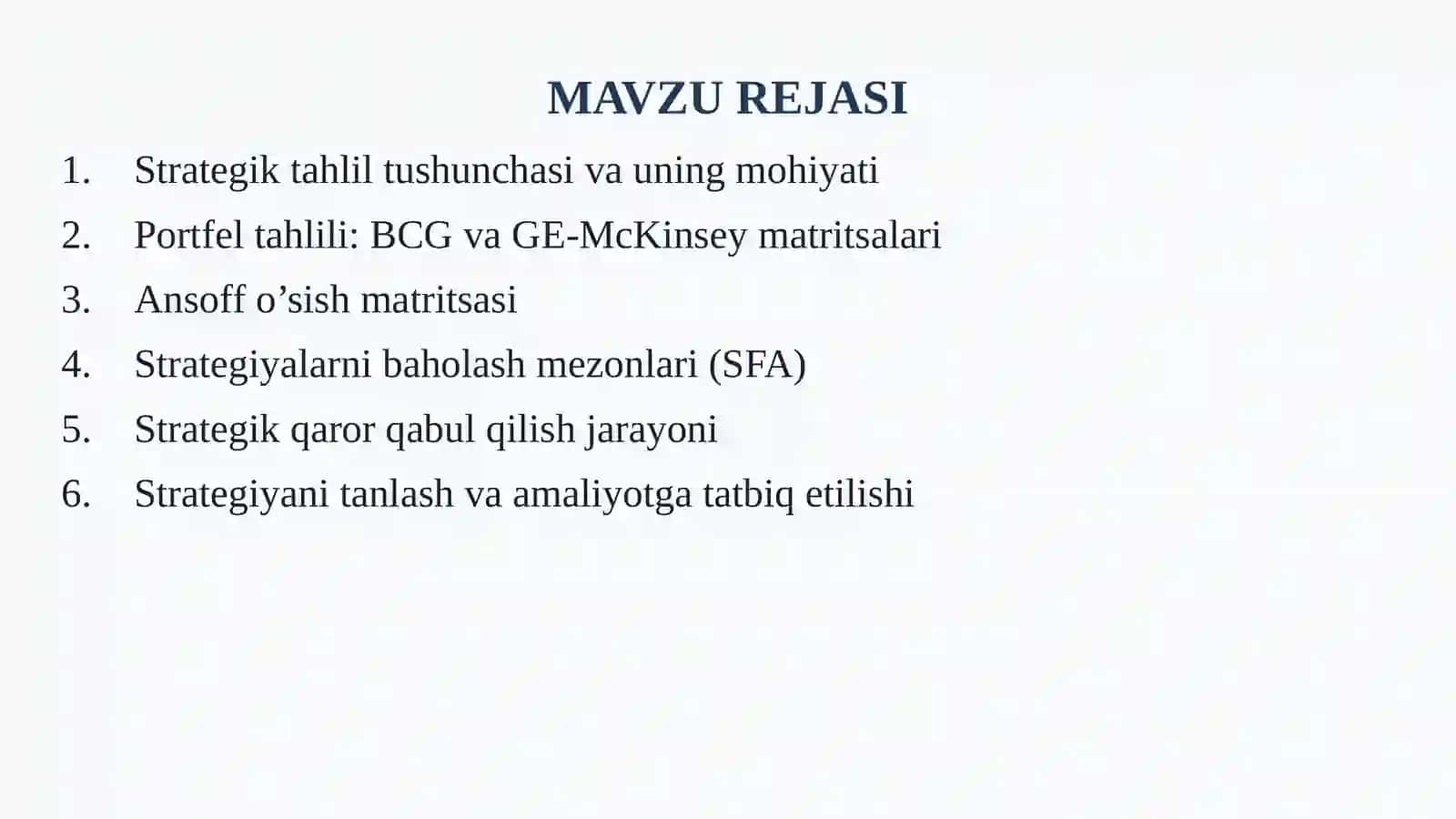 STRATEGIYANI TAHLIL QILISH VA TANLASH 2