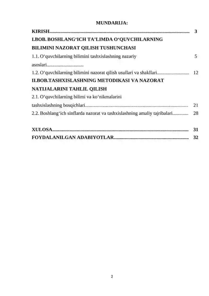 BOSHLANG'ICH TA'LIMDA O'QUVCHILAR BILIMINI NAZORAT QILISH VA TASHXISLASH 2