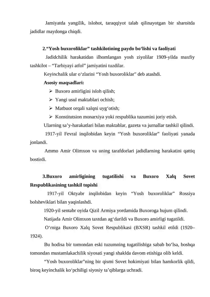 Yosh buxoroliklar faoliyati va Buxoro amirligining tugatilishi 2