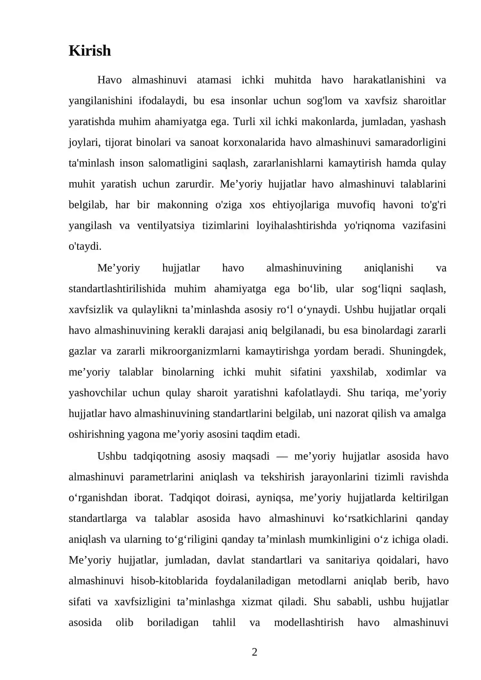 Havo almashinuvi parametrlari va hisoblash usullari 2