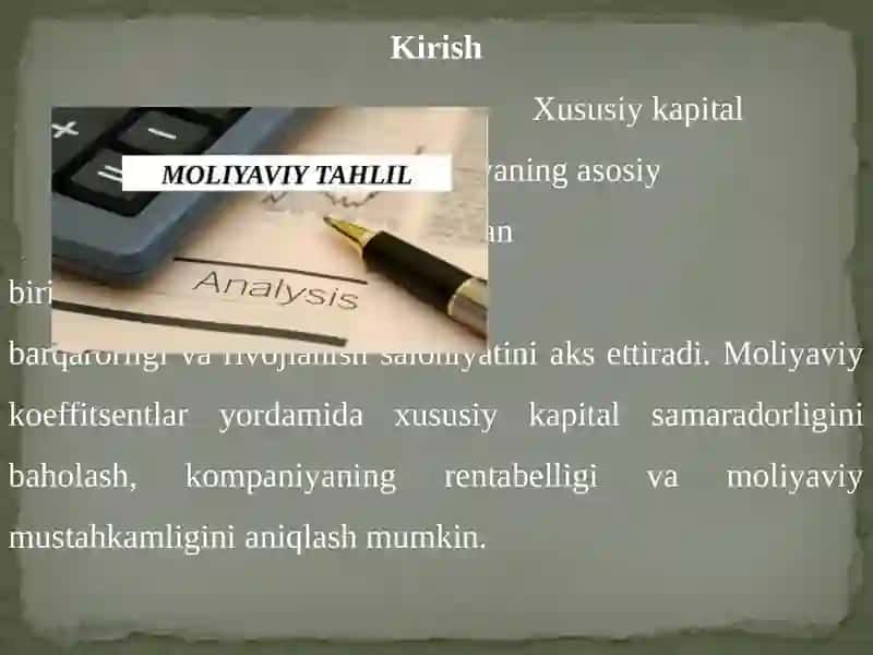 Xususiy kapital bilan bog'liq bo'lgan moliya viy koeffitsentlar tahlili 2