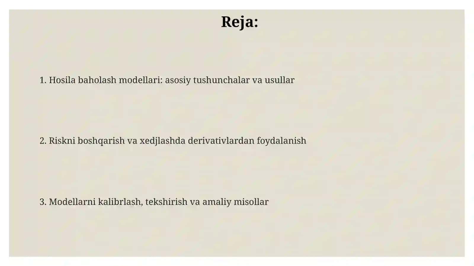 Moliya bozorida dervayiv vositalarni baholash modellari 2