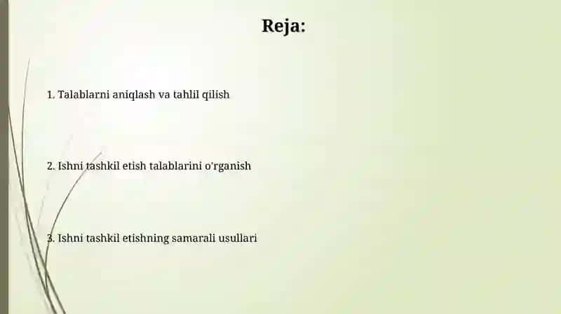 Ish o'rnini tashkillashtirishninig talablarini o'rganish 2