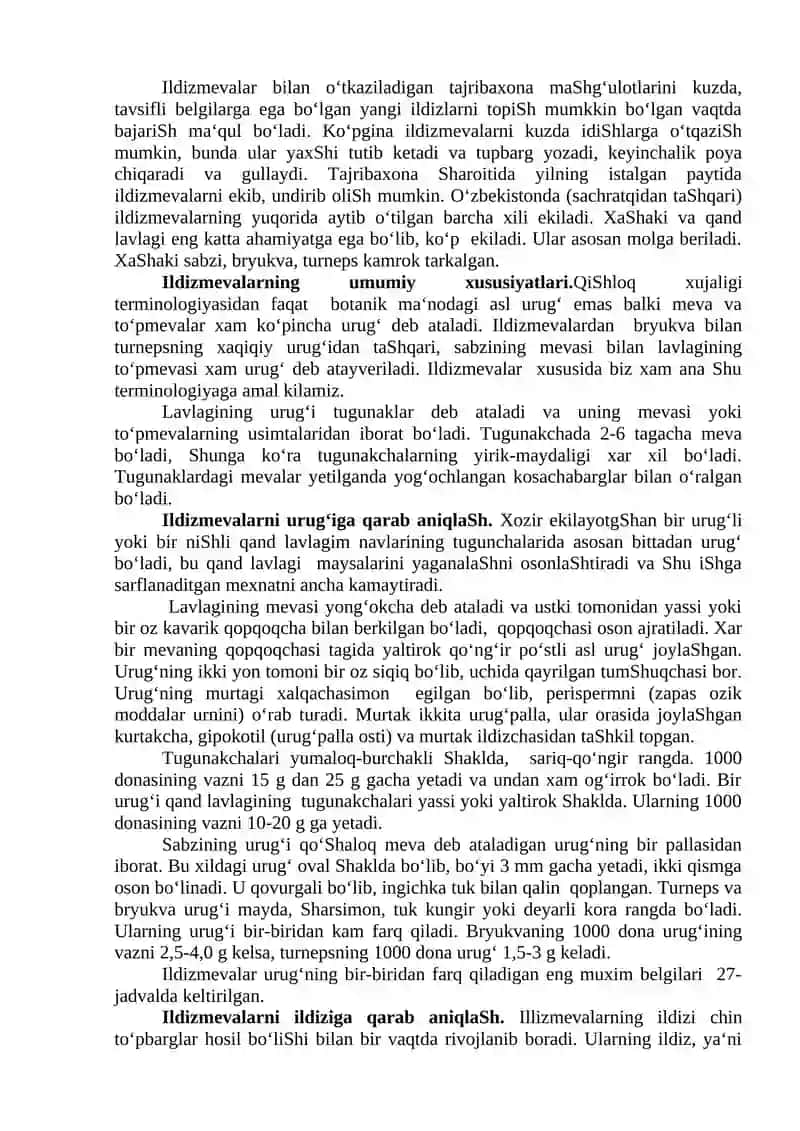 Ildizmevali ekinlar umumiy morfologik belgilari 2