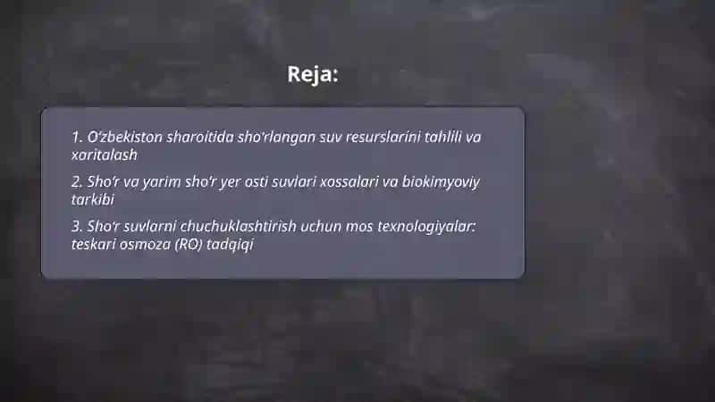 O‘zbekiston sharoitida sho‘rlangan suv resurslarini tahlili va xaritalash 2