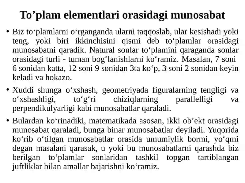 Ma’ruza: Binarmunosabatlar va ularning xossalari 2