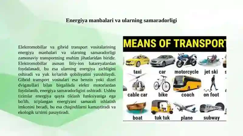 Elektromobillar va gibrid transport vositalari. 2