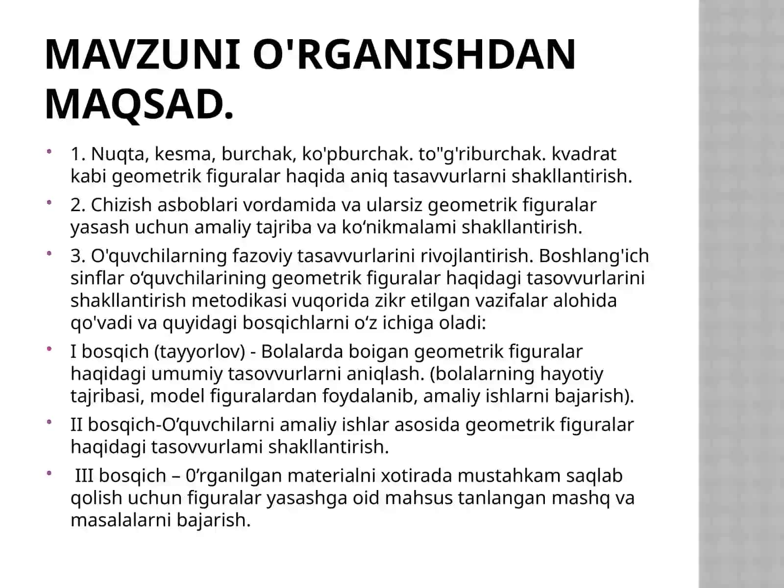 o‘quvchilarni geometrik figuralar bilan tanishtirish metodikasi 2
