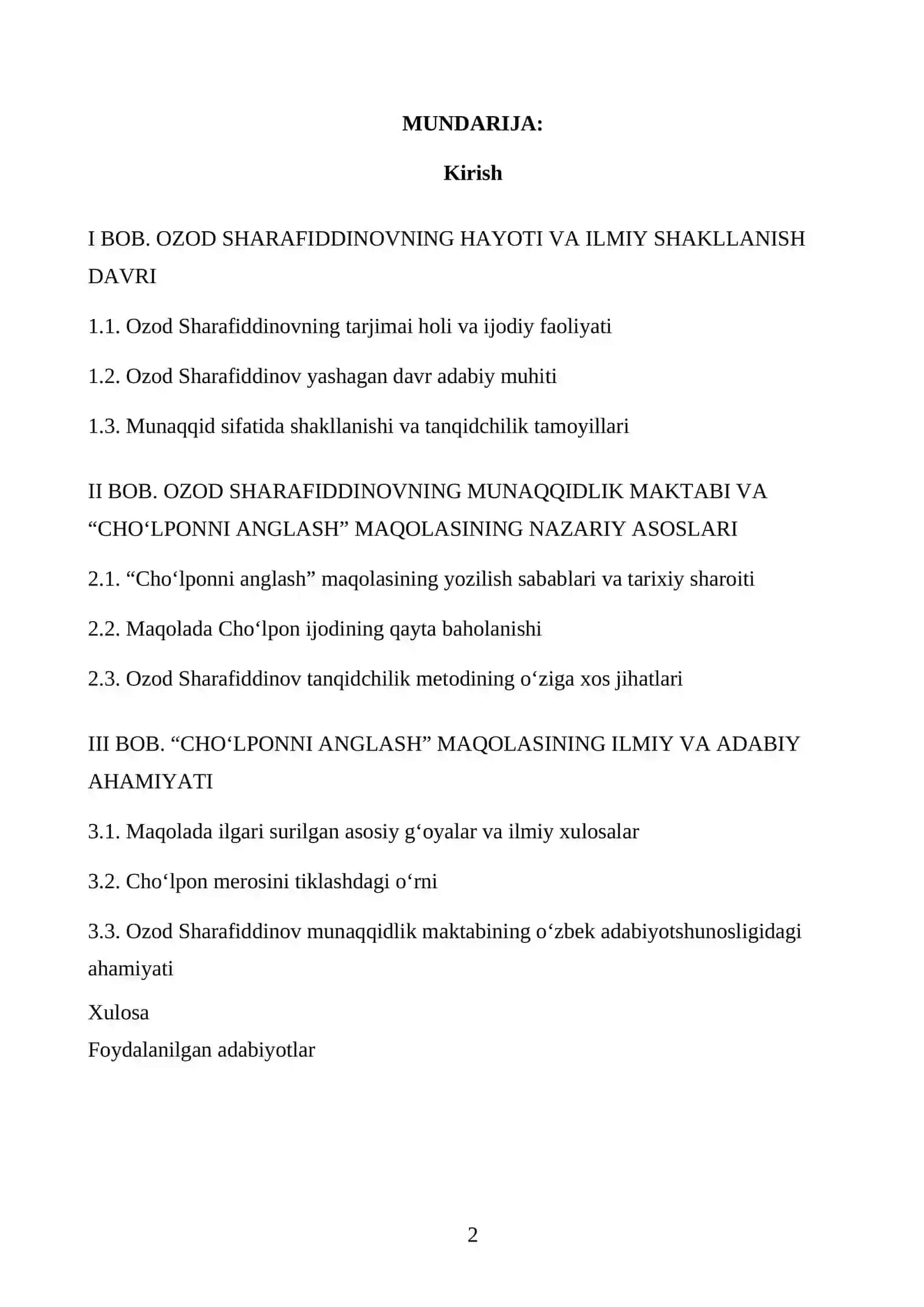 Ozod Sharafiddinovning munaqqidlik maktabi. “Cho‘lponni anglash” maqolasini o‘rganish 2
