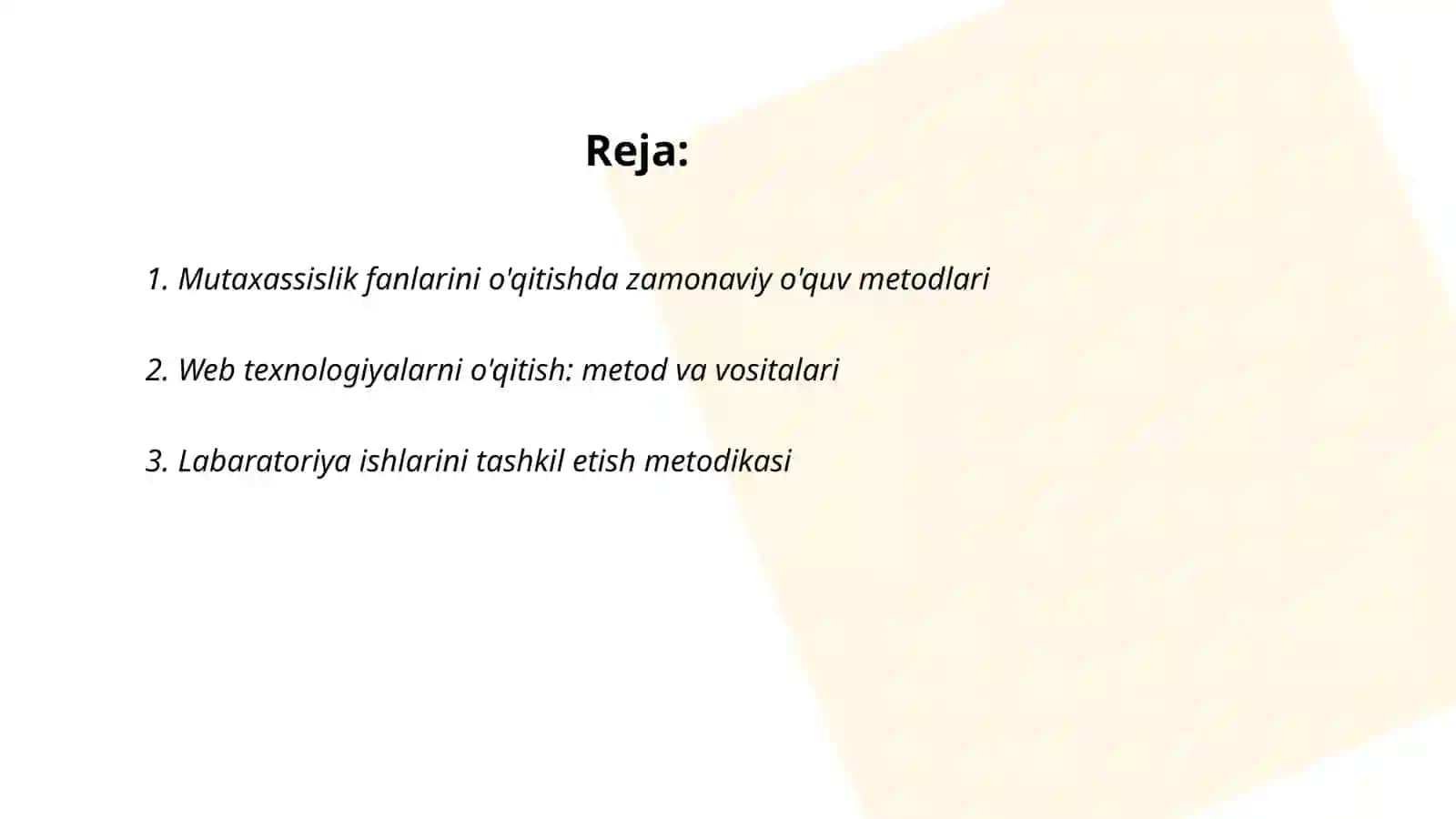 Mutaxassislik fanlarini o'qitish metod va vositalari 2