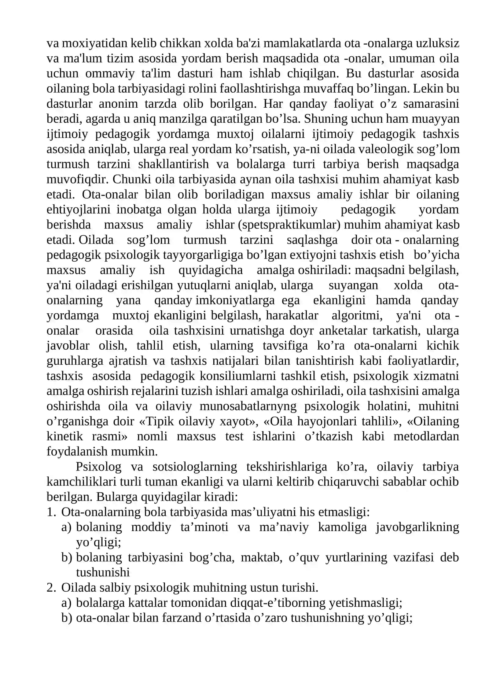 Ijtimoiy pedagogik tashxis. Oila tashxisi. Tashxis markazlarining bola tarbiyasida tutgan o’rni va ahamiyati 2