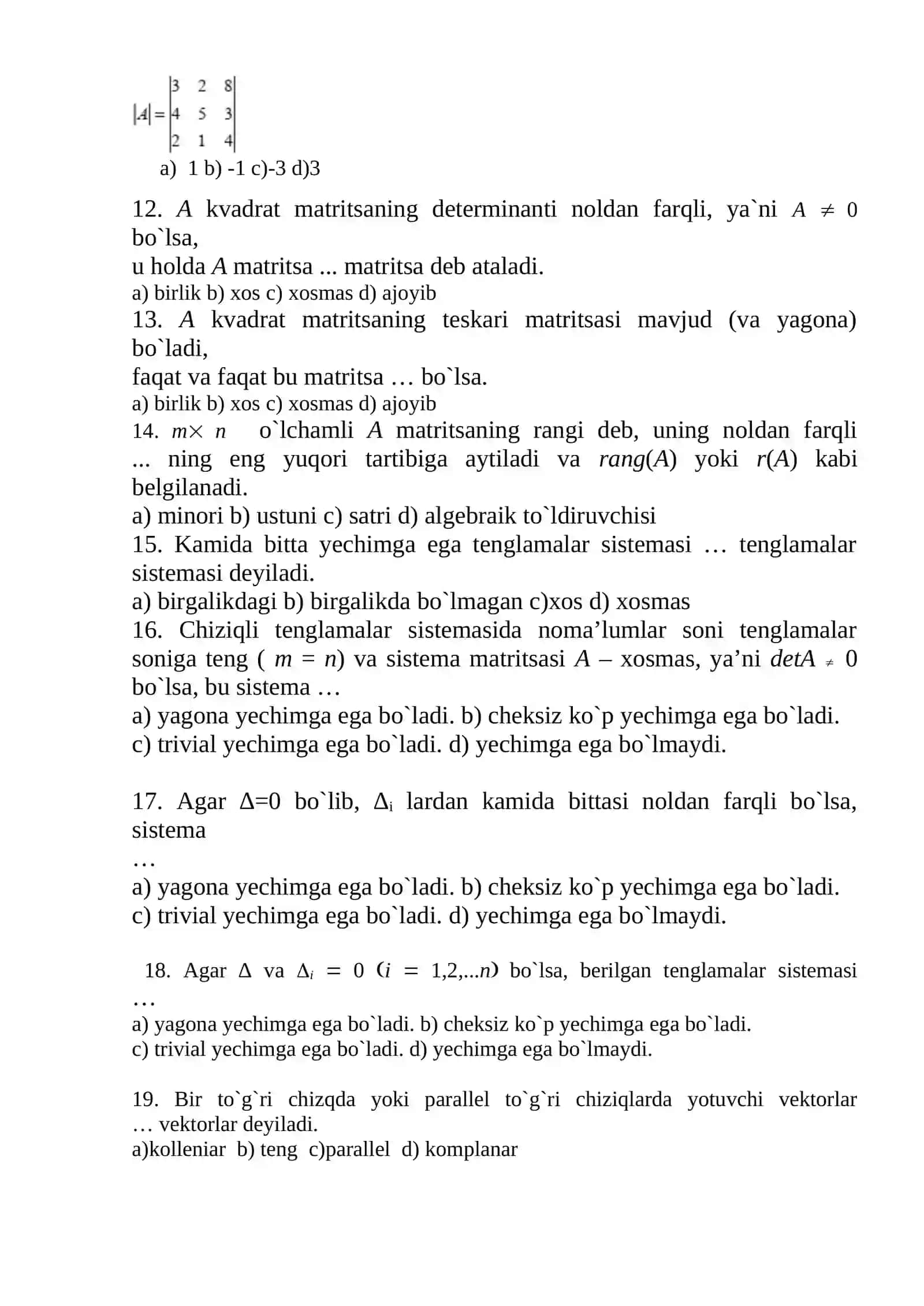 Algebra Test 2