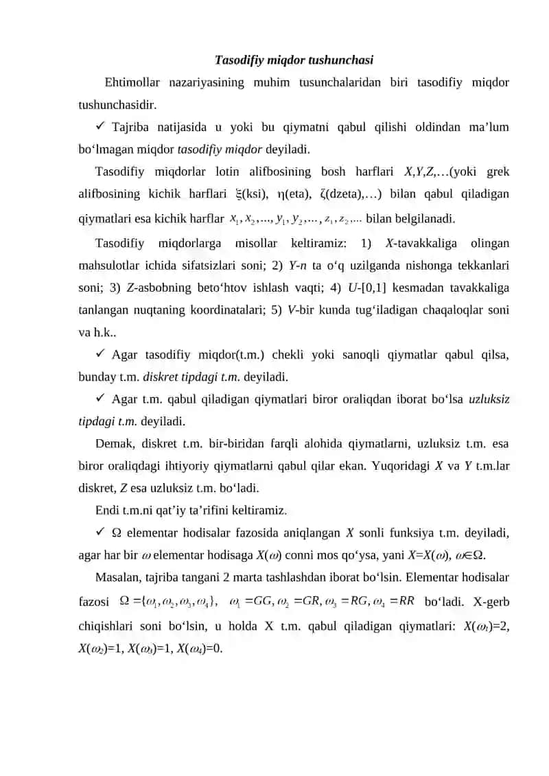 Tasodifiy miqdorlar va ularning taqsimot funksiyalari 2