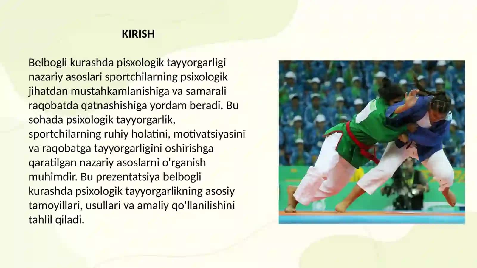 Belbogli kurashda pisxologik tayyorgarligi Nazariy asoslari 2