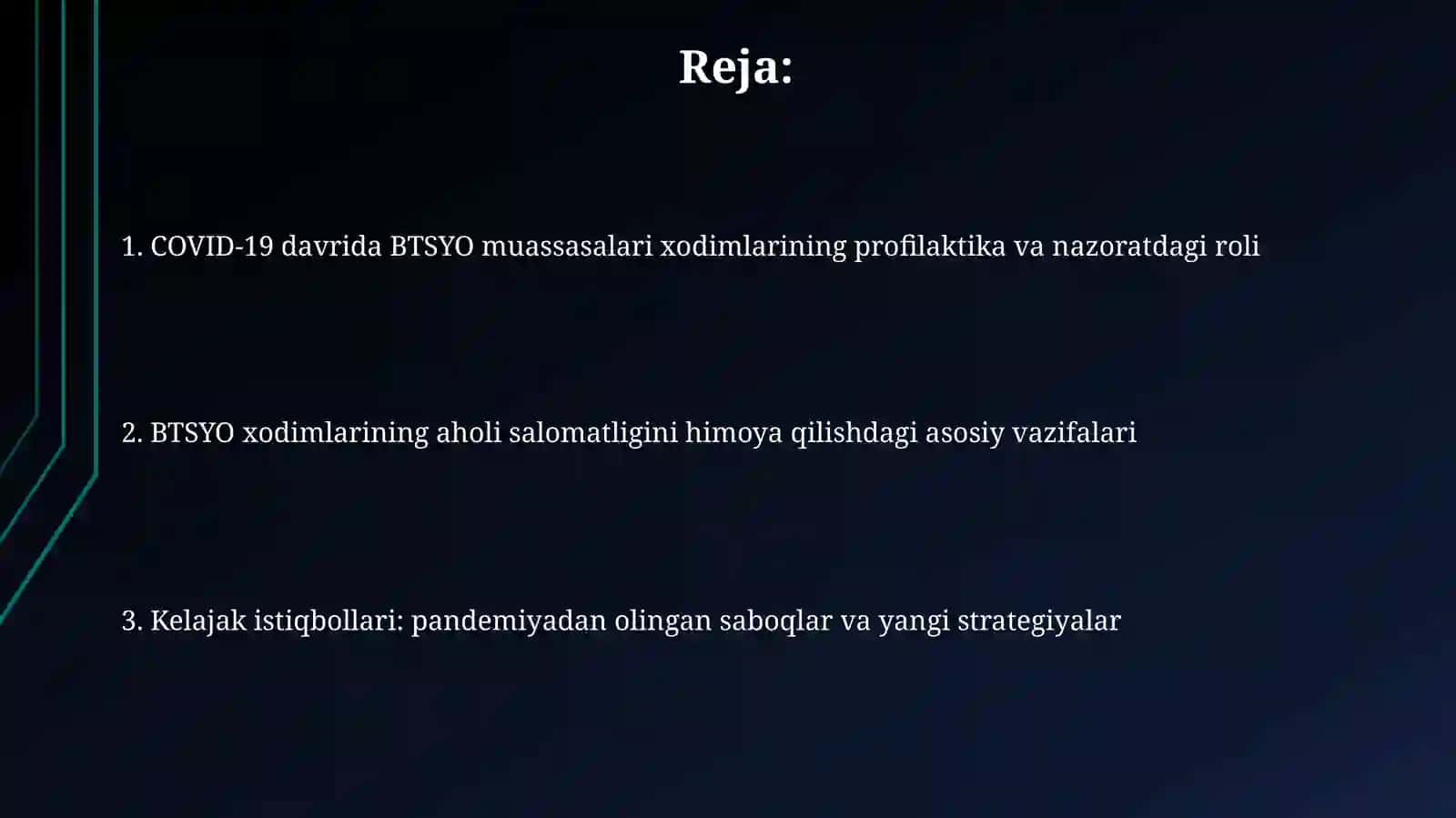 Covid-19 pandemiyasi davrida aholi salomatligini muhofazalashda BTSYO muassasalari xodimlarini o'mi. 2