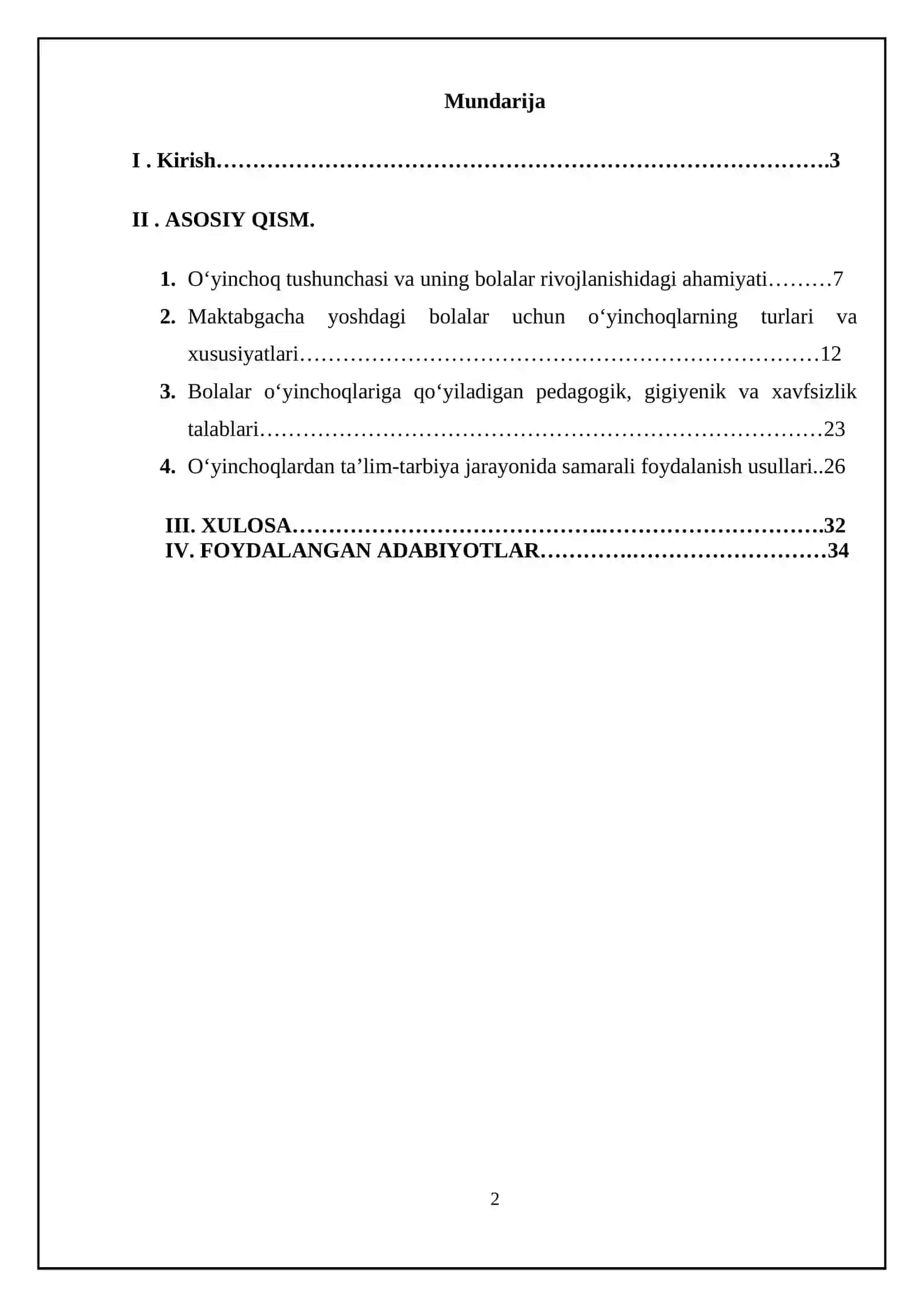 OʻYINCHOQ VA UNGA QOʻYILADIGAN TALABLAR 2