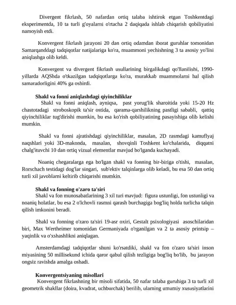 Idrok etishda figura va fon. Konvergensiya va divergensiya. 2