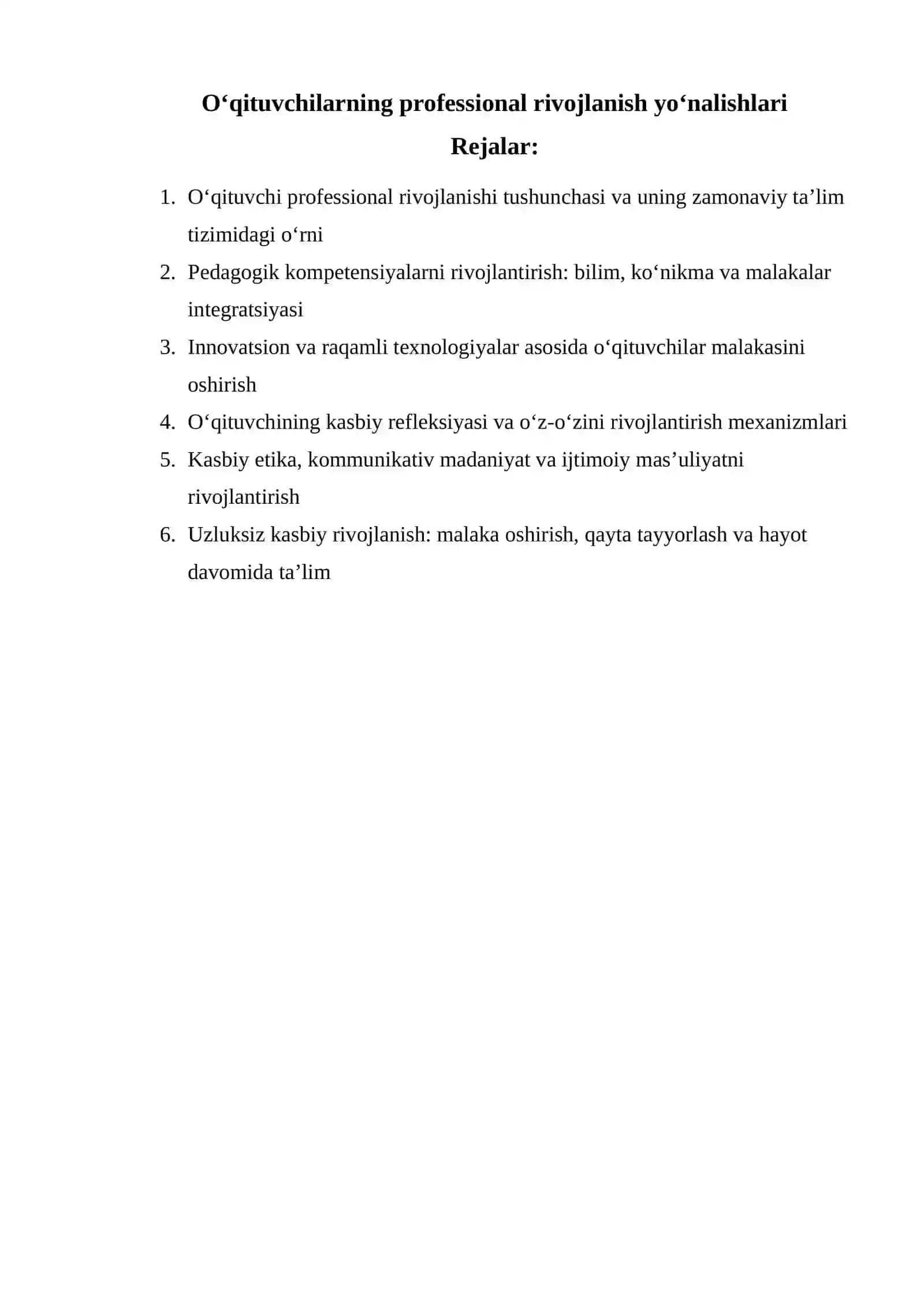 O‘qituvchilarning professional rivojlanish yo‘nalishlari 2