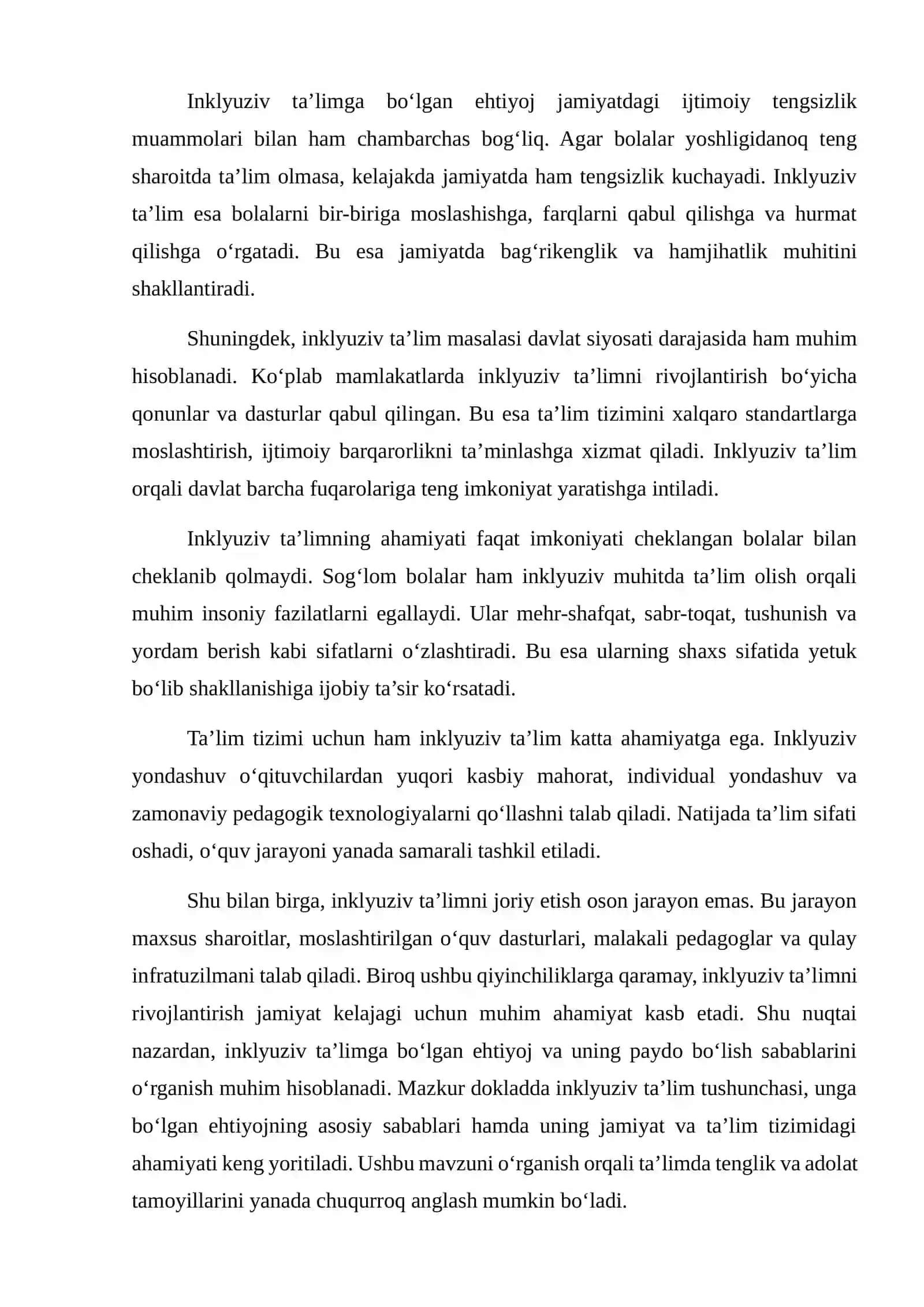 Inklyuziv ta’limga bo’lgan ehtiyoj va sabablar doklad 2