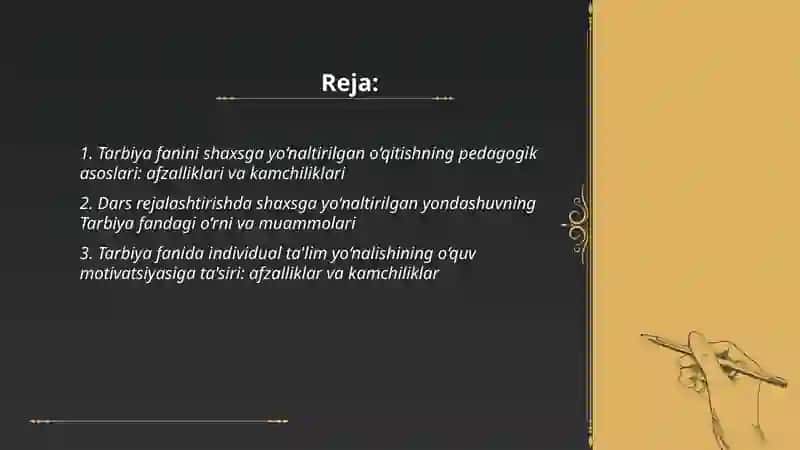 Tarbiya fanini shaxsga yo‘naltirilgan o‘qitish afzalliklari va kamchiliklarining tahlili 2