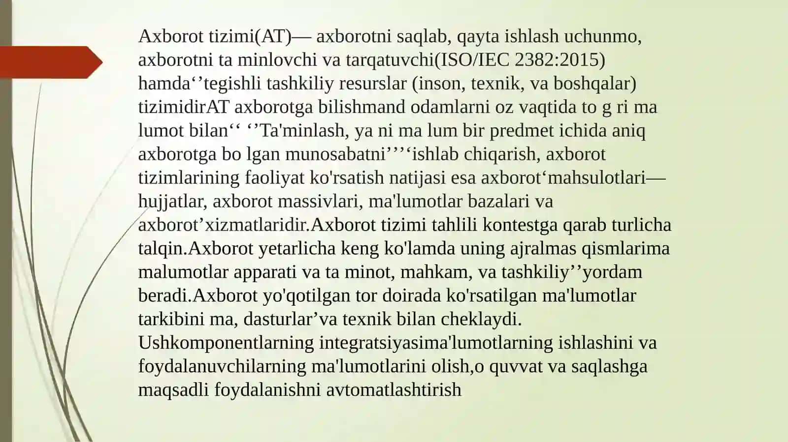 AXBOROT TIZIMLARINING TASNIFIReja 2