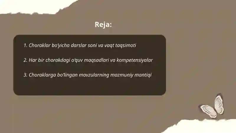 Ikkinchi sinf matematika dasturlari va materiallarning choraklar bo’yicha joylashuvi umumiy tahlili 2