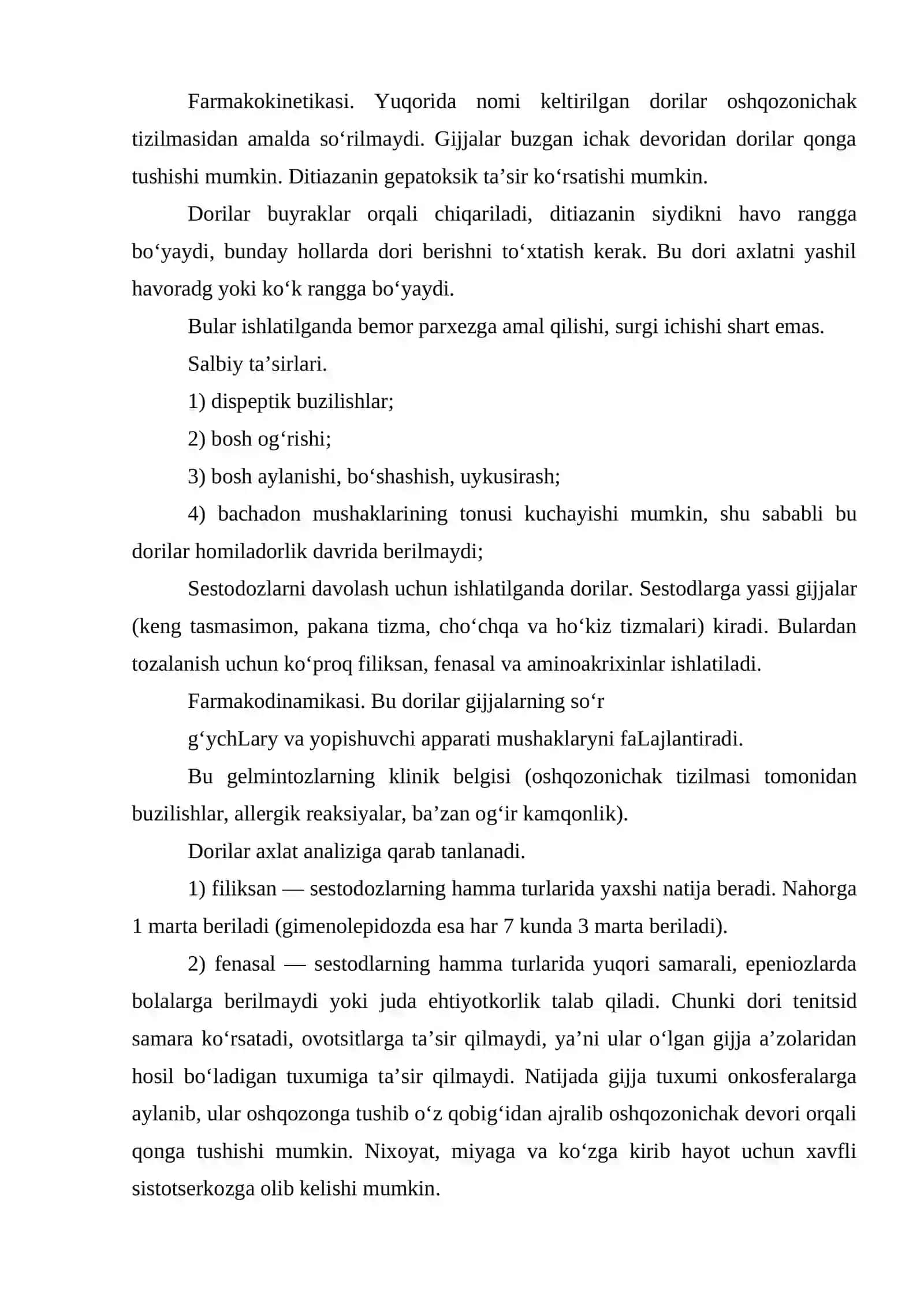 Gijjalar (glistlar)ga qarshi guruhdagi dori vositalarining klinik va farmakologik tavsifi 2