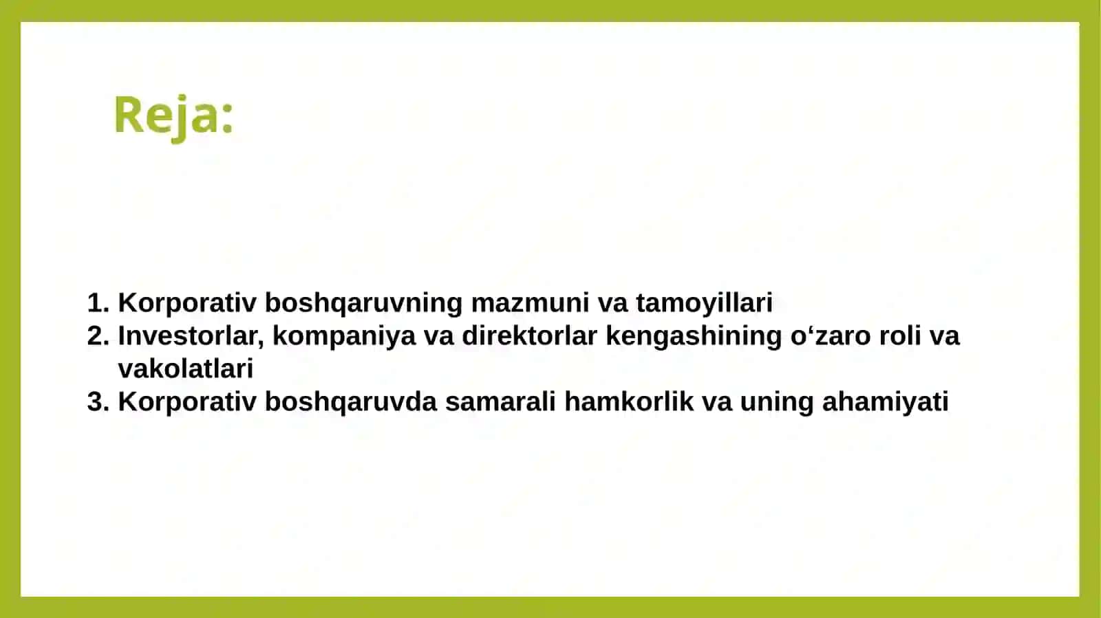 Korporativ boshqaruvda hamkorlik: investorlar, kompaniyalar va direktorlar kengashi 2