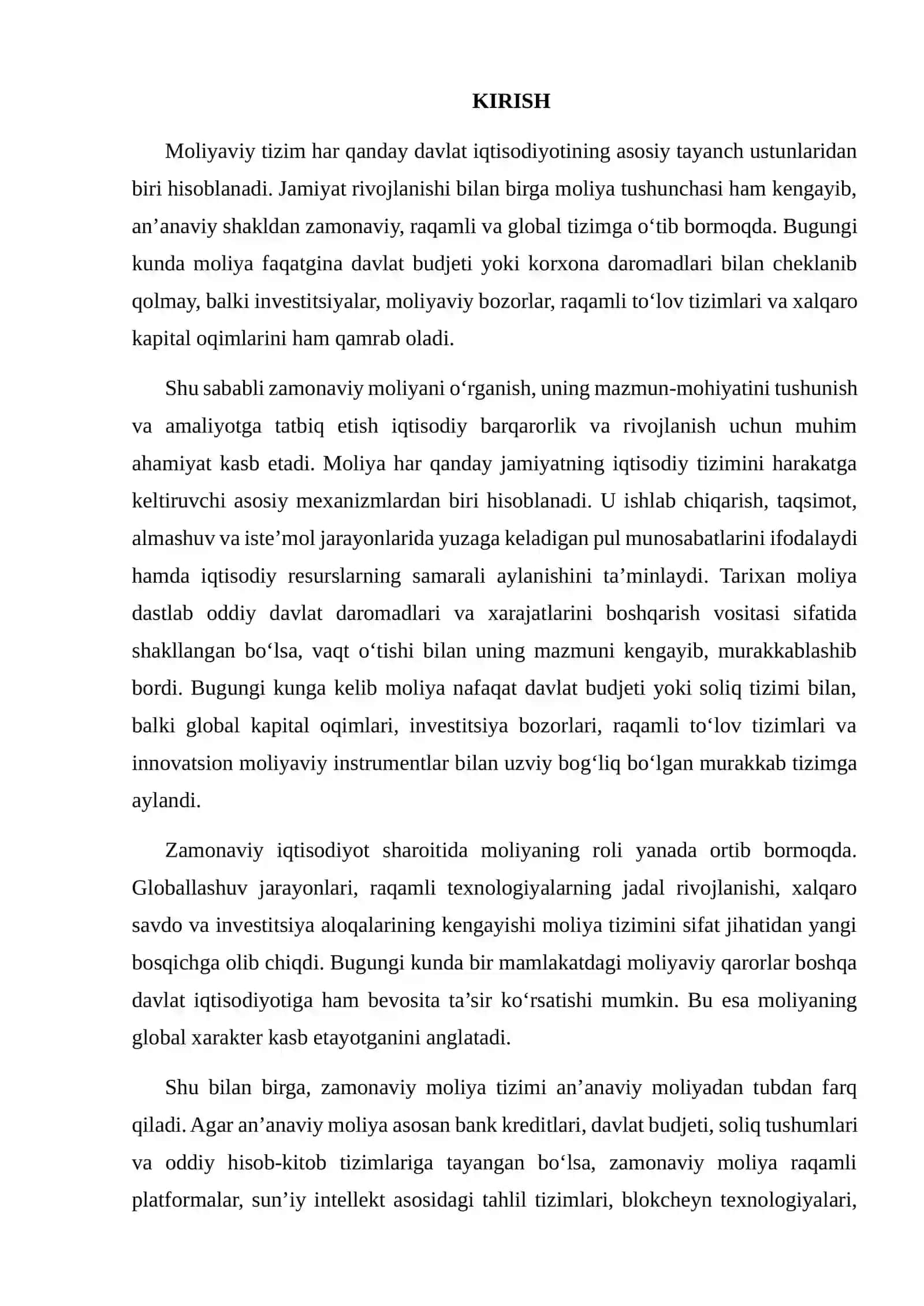 ZAMONAVIY MOLIYANING MAZMUN-MOHIYATI VA UNI O‘RGANISHNING OBYEKTIV ZARURLIGI 2
