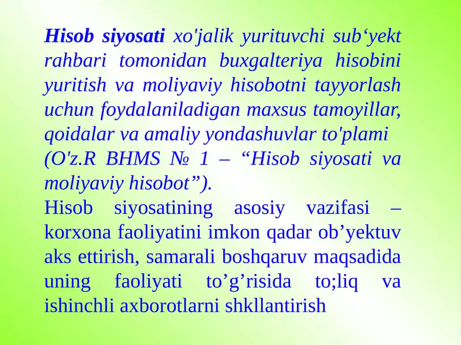 Buxgalteriya hisobini tashkil etish va hisob siyosati 2