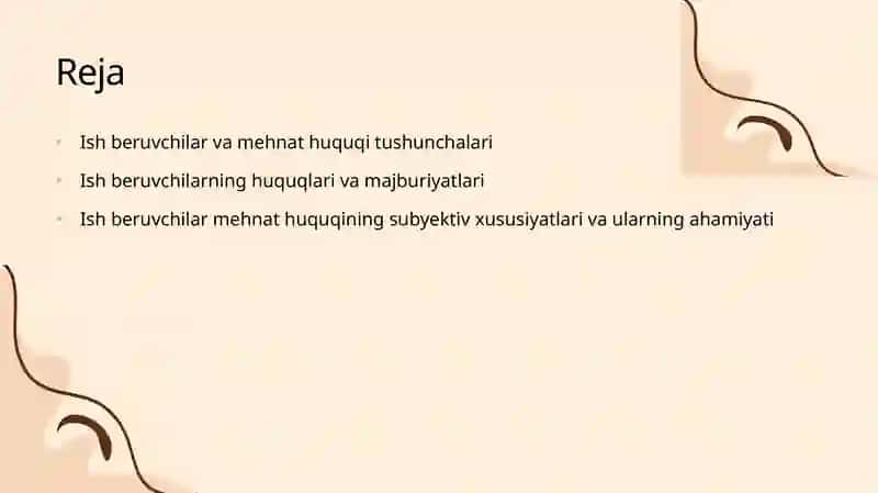 Ish beruvchilar mehnat huquqining subjective sifatida 2