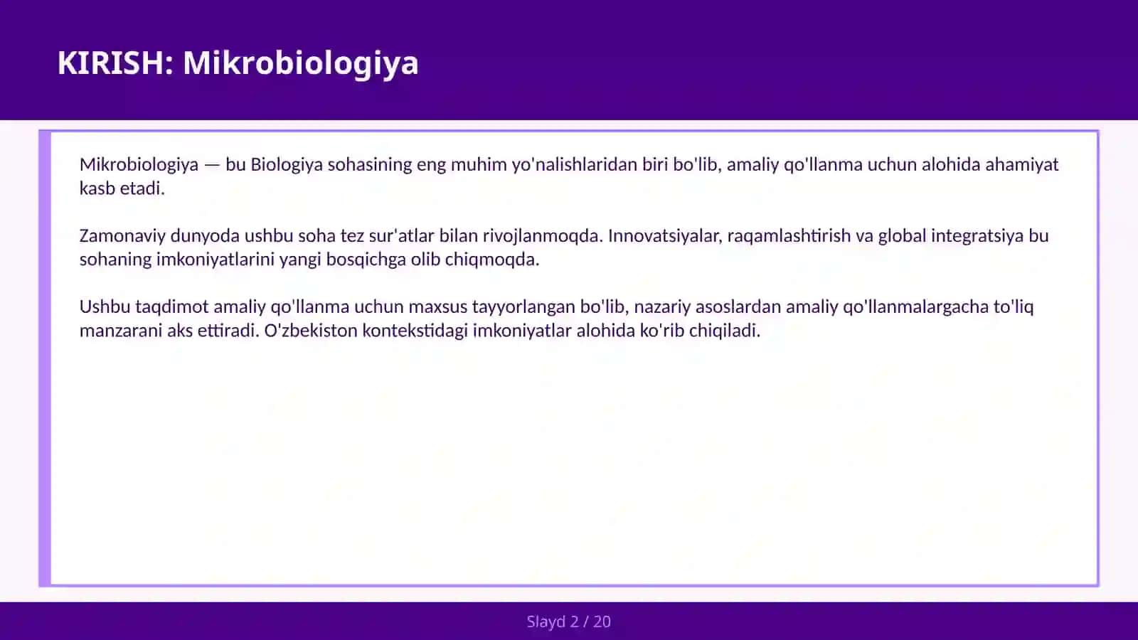 MIKROBIOLOGIYA Bakteriya virus — amaliy qo'llanma 2