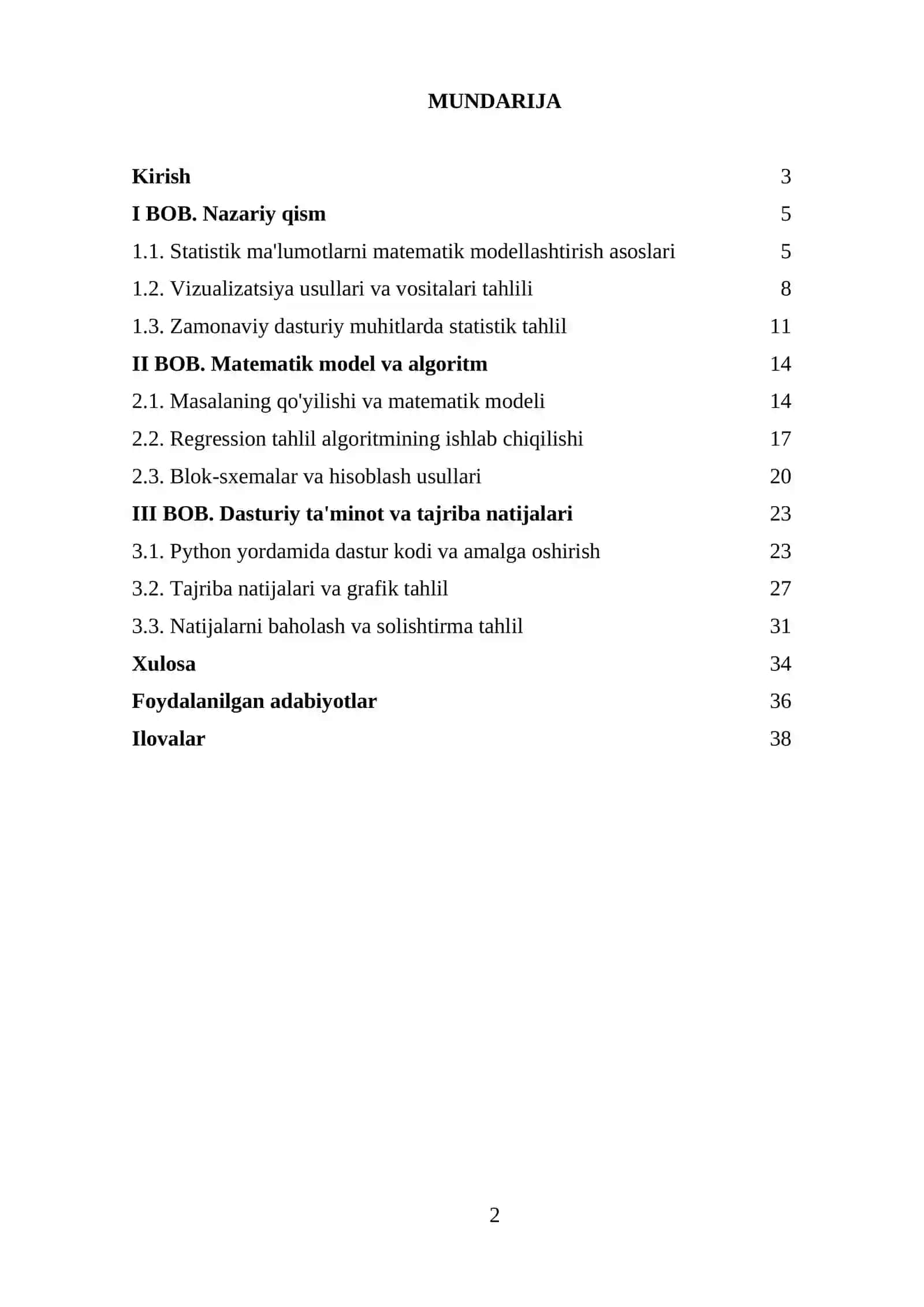 Statistik ma'lumotlarni matematik modellashtirish va vizualizatsiya qilish 2