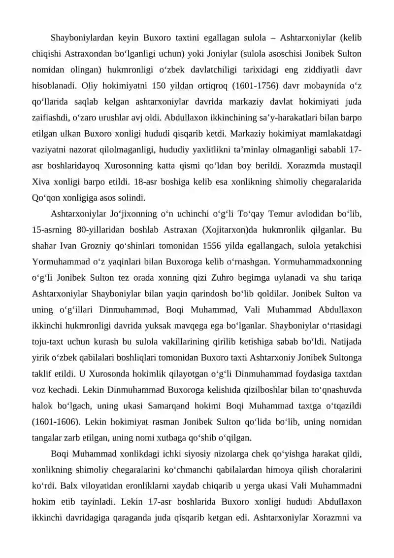 Buxoro xonligi XVI -XIX asrning birinchi asrlarida 2