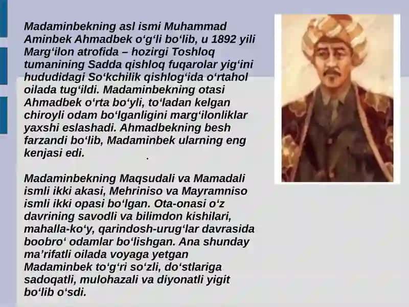 Madaminbek faoliyati 2