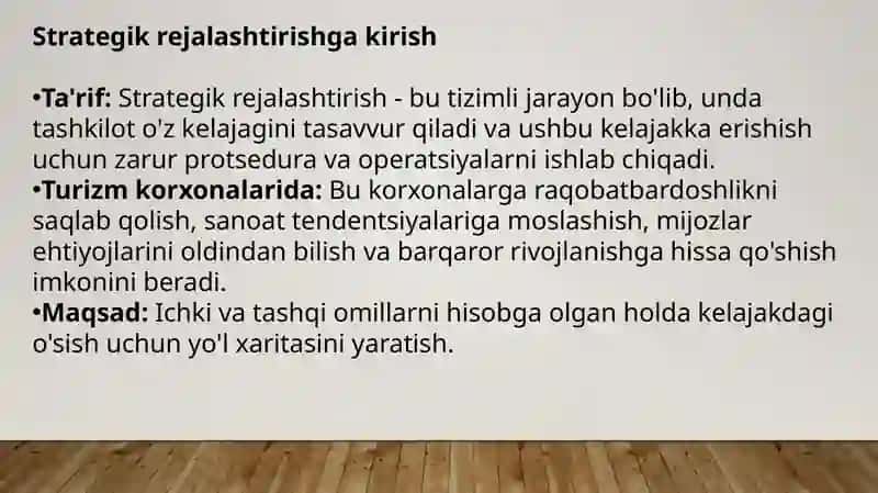 Turizm korxonalarida strategik rejalashtirish 2