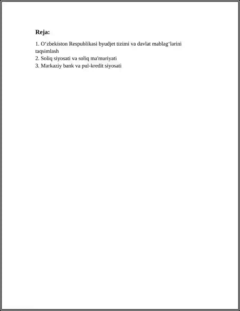 OZBEKISTON RESPUBLIKASINING MOLIYA TIZIMI 2