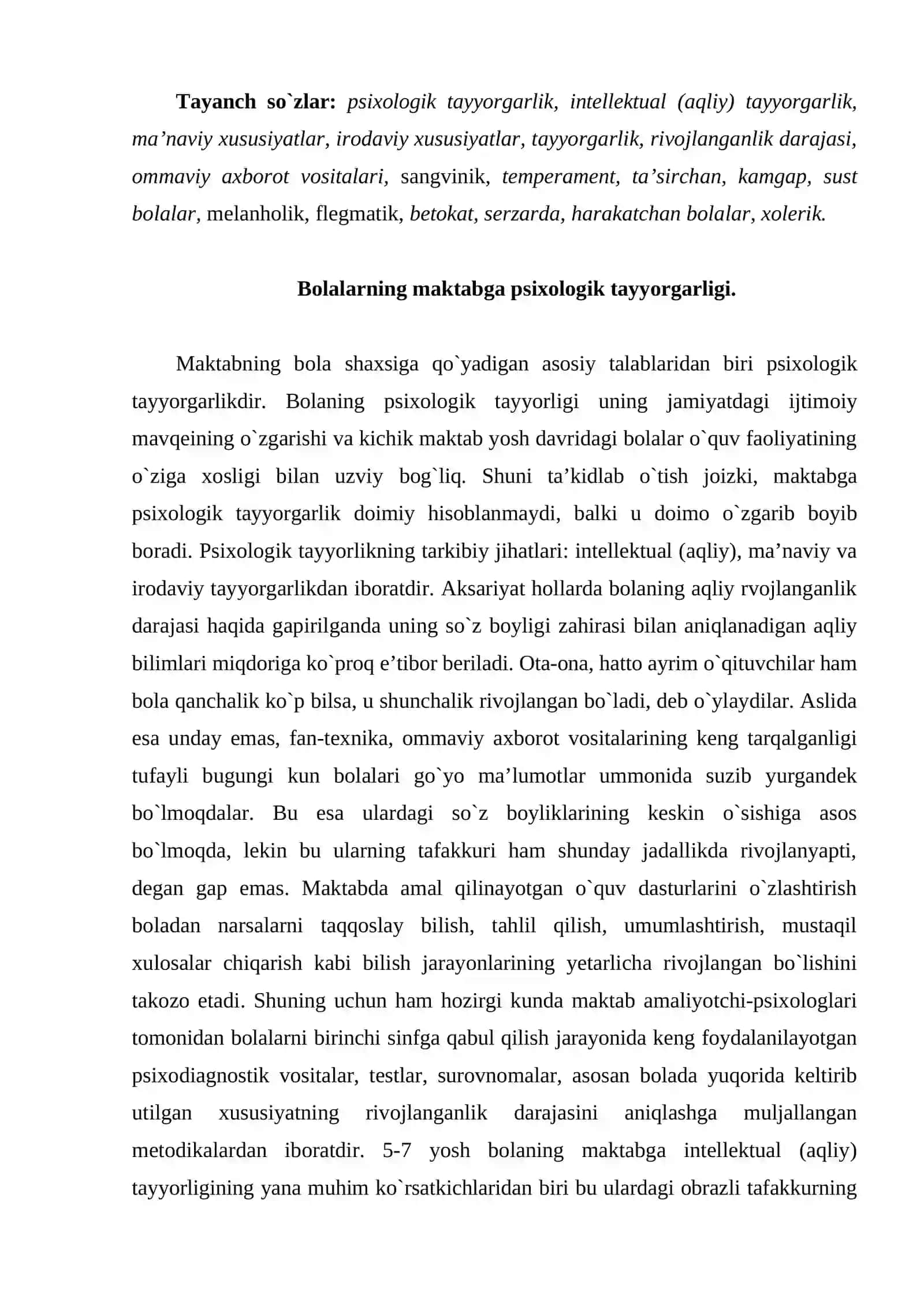 Bolaning maktab ta`limiga tayyorgarligi tahlili 2