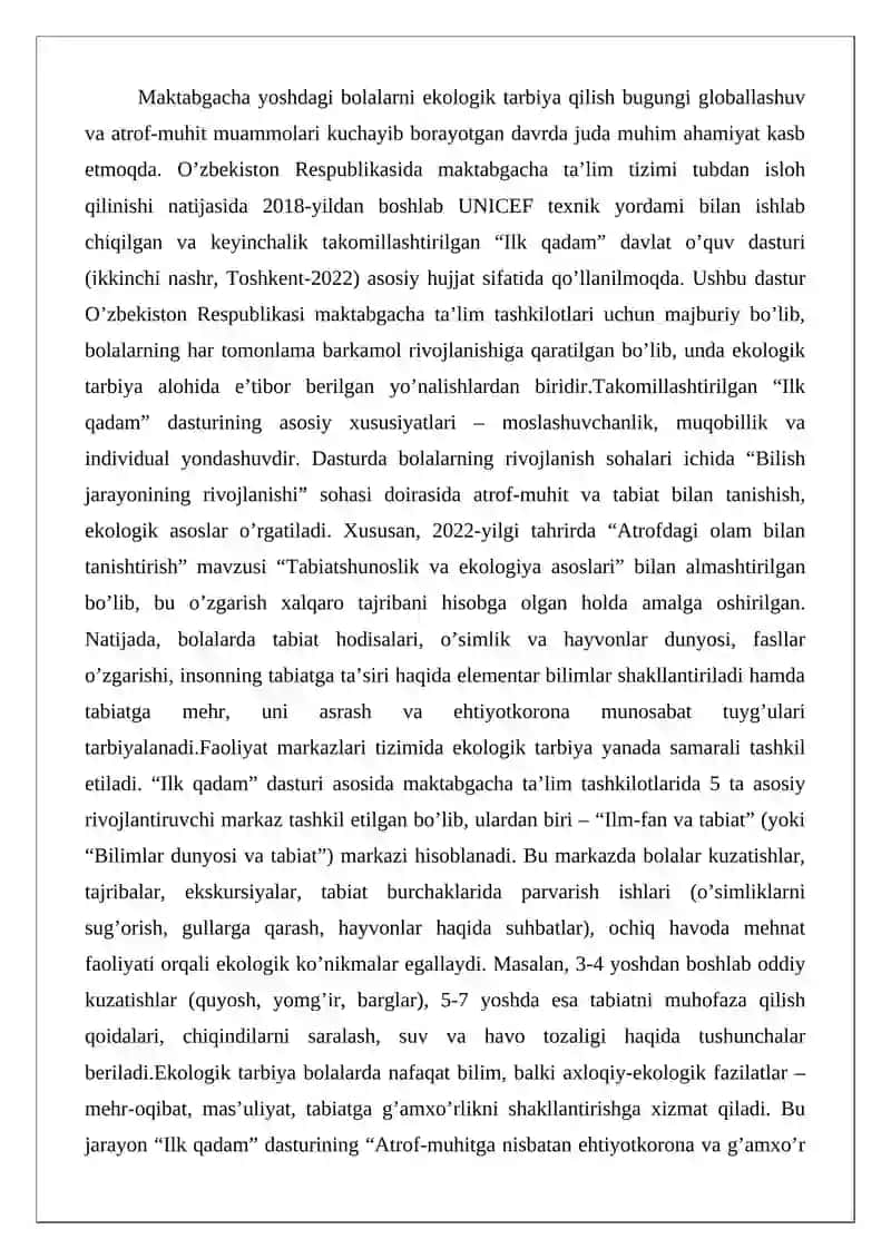 O’quv dasturi "Ilk qadam" takomillashtirilgan 2