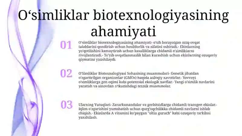 O'Simliklar Biotexnalogiyasi Sohasining Muammolari Va Ularning Yutuqlari 2