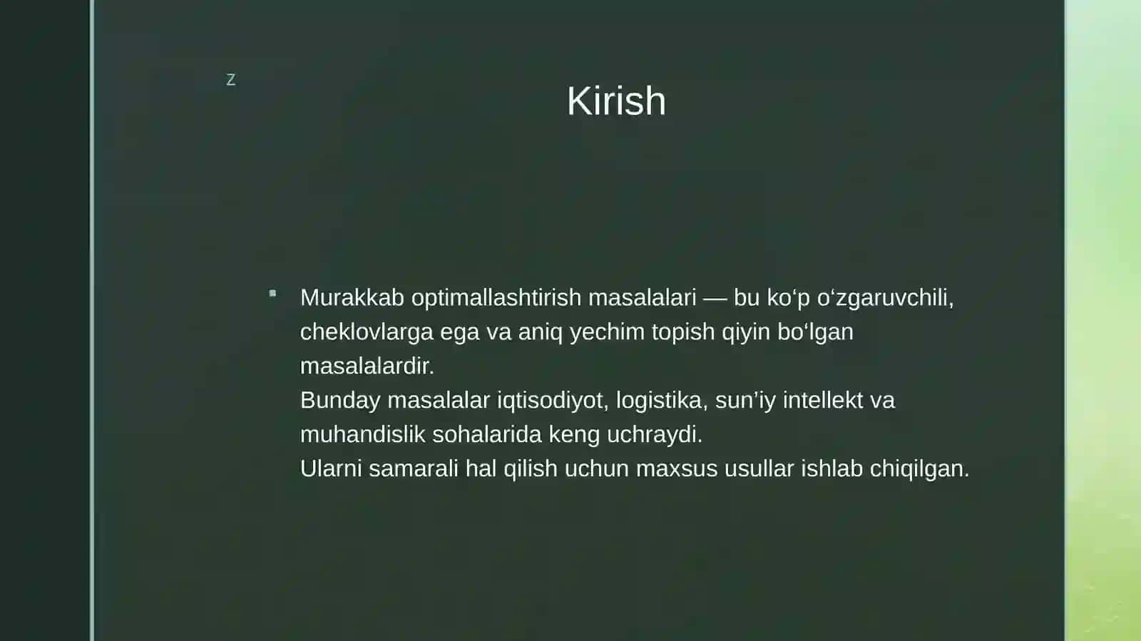 Identifikatsiyalash modellashtirish va optimallashtirish Mustaqil ish 2