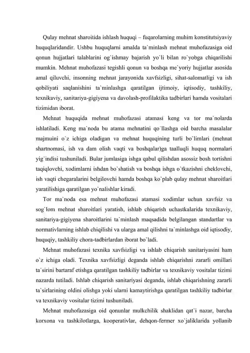 Mehnat Muhofazasi va uni huquqiy tartibga solish 2