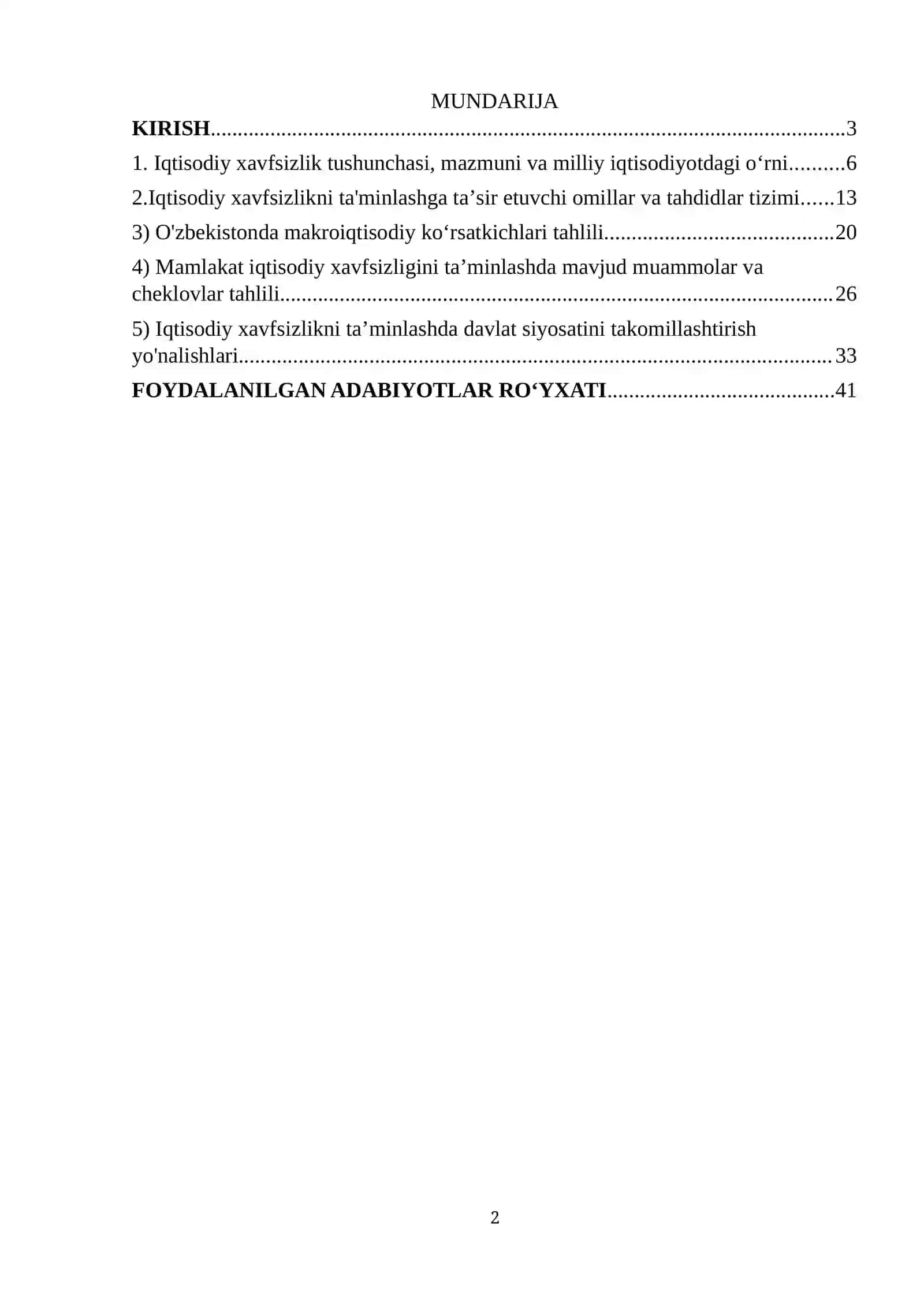 Mamlakat iqtisodiy xavfsizligini taʼminlashning ustuvor yoʻnalishlari 2